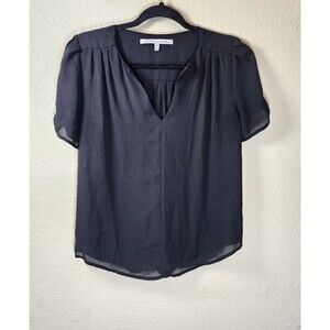 Collective Concepts Top Womens XS Black Split Neck Pleated Short Sleeve Blouse